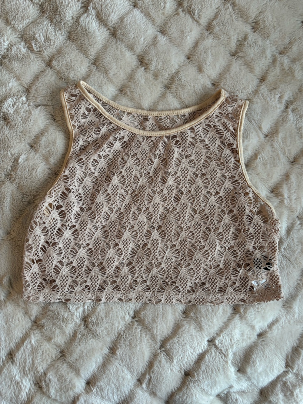 Beige Lace Crochet Crop Tank Top - Women